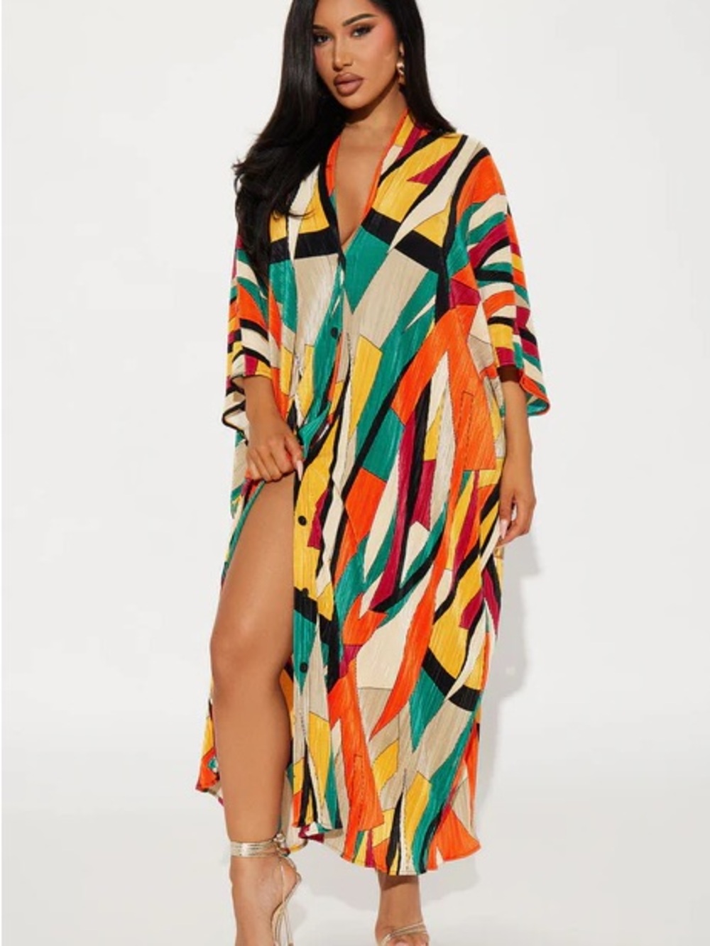 New with Tag! Vibrant Multicolor Geometric Maxi Kimono